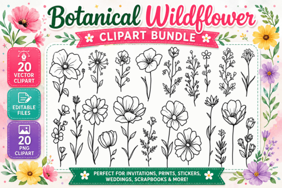 Download Botanical Wildflower Digital Clipart PNG - Botanic Collection