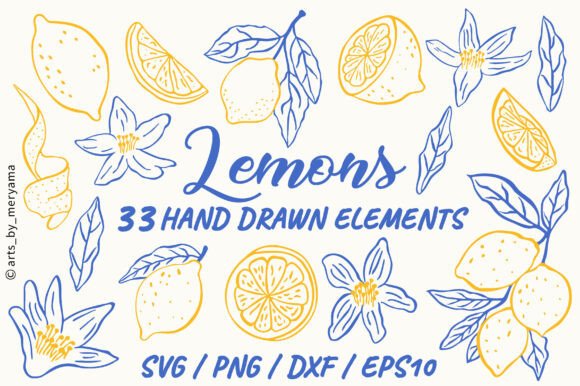 Download 33 Hand Drawn Lemon Botanical Fruit PNG - Botanic Collection
