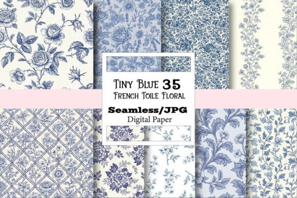 Download Tiny Blue French Toile Floral Pattern - Floral pattern Collection