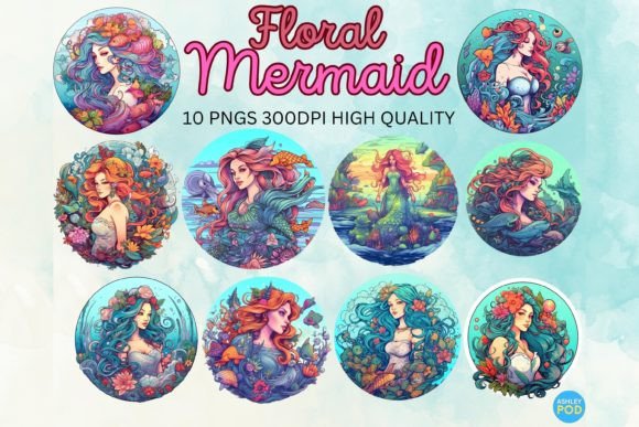 Download Botanic Floral Mermaids Cliparts Bundle - Botanic Collection
