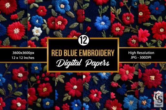 Download Red Blue Floral Embroidery Pattern - Embroidery pattern Collection