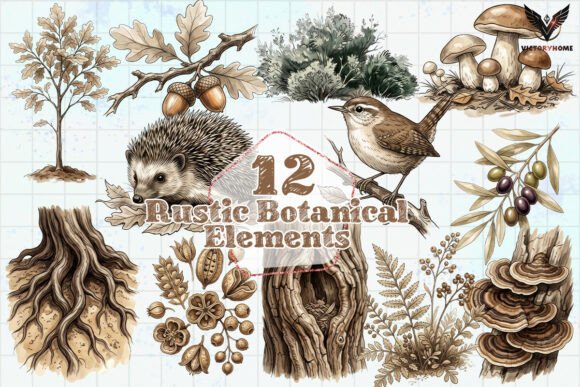 Download Rustic Botanical Elements PNG - Botanic Collection