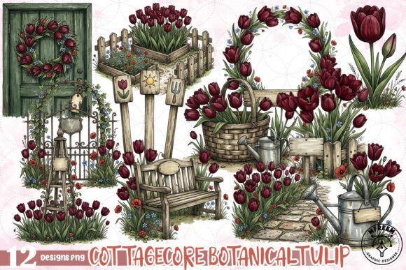 Download Cottagecore Botanical Tulip PNG - Botanic Collection