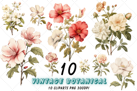 Download Vintage Botanical Flowers Clipart Set - Botanic Collection